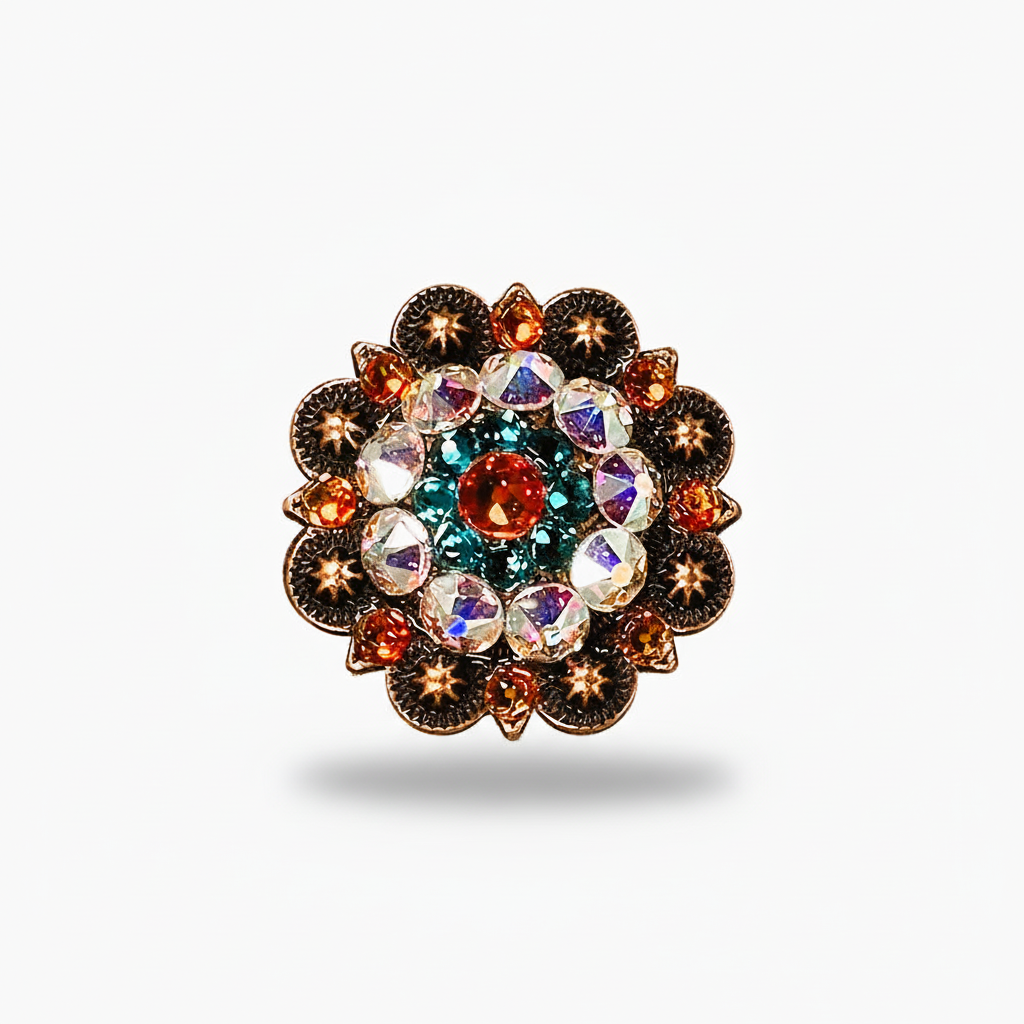 Copper Fire Opal - Teal - AB Crystal Conchos | Sizes 1"- 3" | Buckles | Saddle Set | Leather Rosettes | Slide — view 2