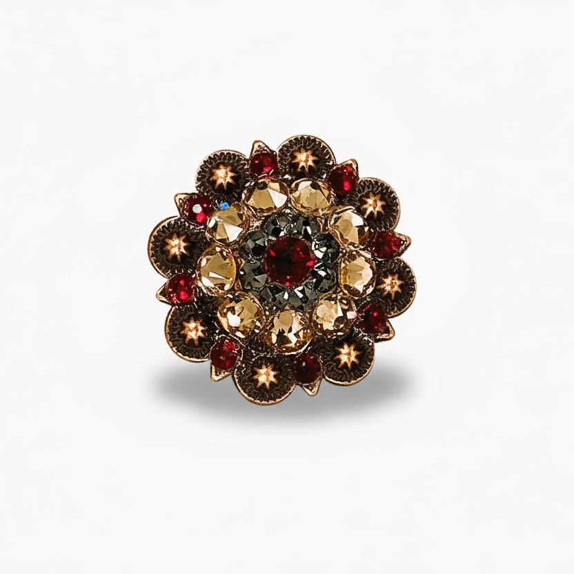 Copper Ruby - Jet - Champagne Crystal Conchos | Sizes 1"- 3" | Buckles | Saddle Set | Leather Rosettes | Slide — view 2