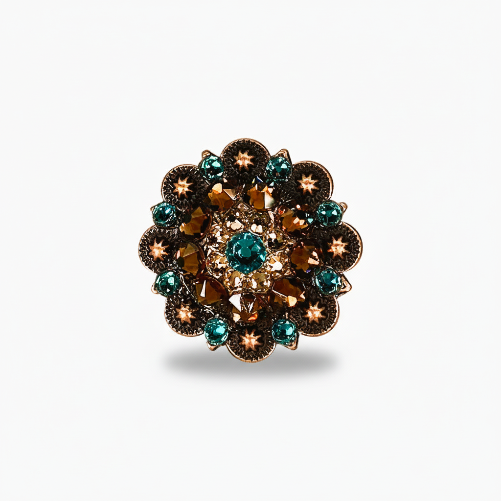 Copper Teal - Champagne - Topaz Crystal Conchos | Sizes 1"- 3" | Buckles | Saddle Set | Leather Rosettes | Slide — view 2
