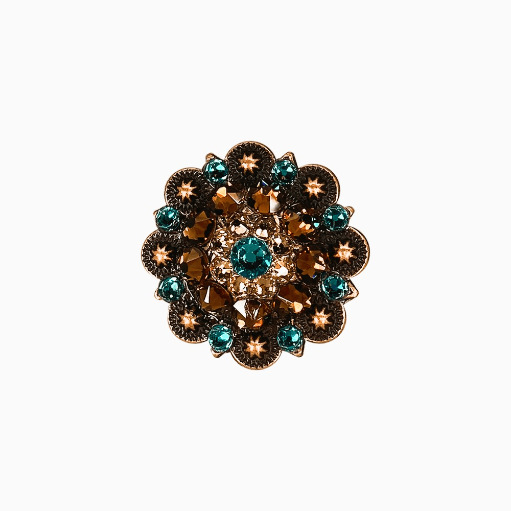 Teal Champagne & Topaz Copper 1.5" European Crystal Concho