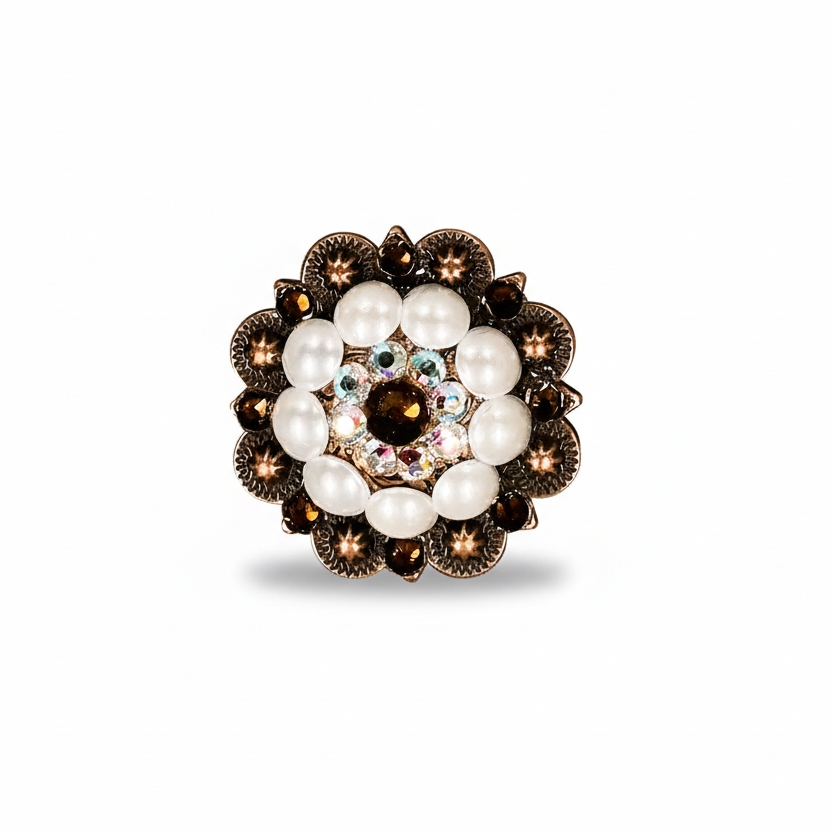 Copper Topaz - AB - Pearl Crystal Conchos | Sizes 1"- 3" | Buckles | Saddle Set | Leather Rosettes | Slide — view 2