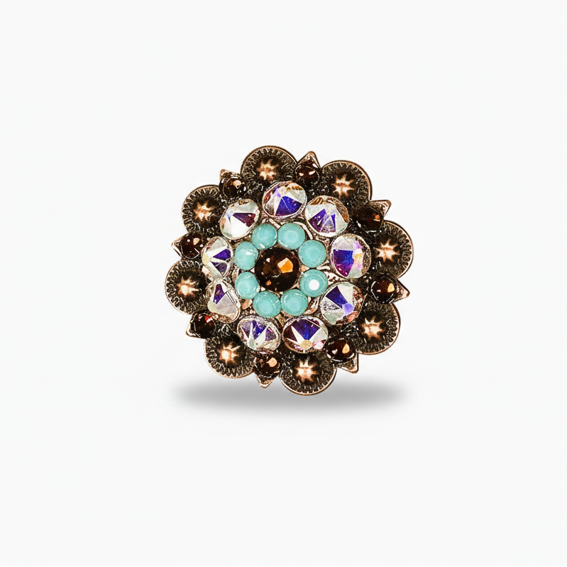 Copper Topaz - Turquoise - AB Crystal Conchos | Sizes 1"- 3" | Buckles | Saddle Set | Leather Rosettes | Slide — view 2