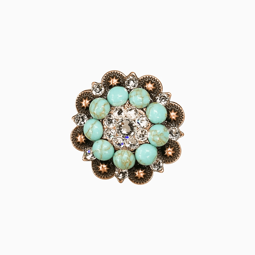 Fashion Turquoise & Clear Copper 1.5" European Crystal Concho