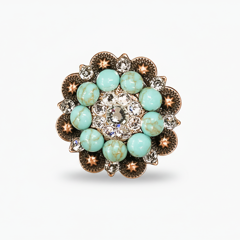 Copper Turquoise - Clear Crystal Conchos | Sizes 1"- 3" | Buckles | Saddle Set | Leather Rosettes | Slide — view 2