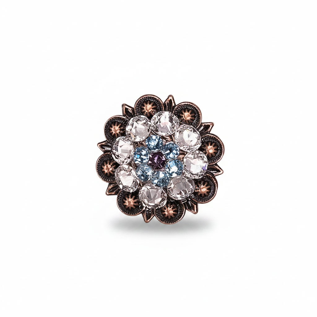 Copper Amethyst - Aqua - Clear Crystal Conchos | Sizes 1"- 3" | Buckles | Saddle Set | Leather Rosettes | Slide — view 4