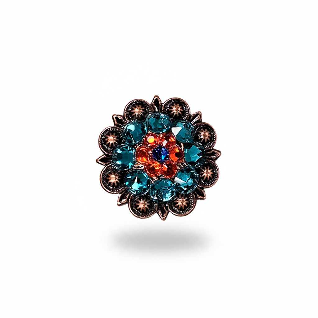 Copper Capri - Fire Opal - Teal Crystal Conchos | Sizes 1"- 3" | Buckles | Saddle Set | Leather Rosettes | Slide — view 4