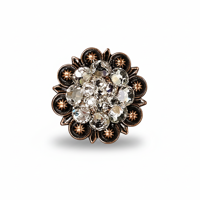 Copper Clear Crystal Conchos | Sizes 1"- 3" | Buckles | Saddle Set | Leather Rosettes | Slide — view 4