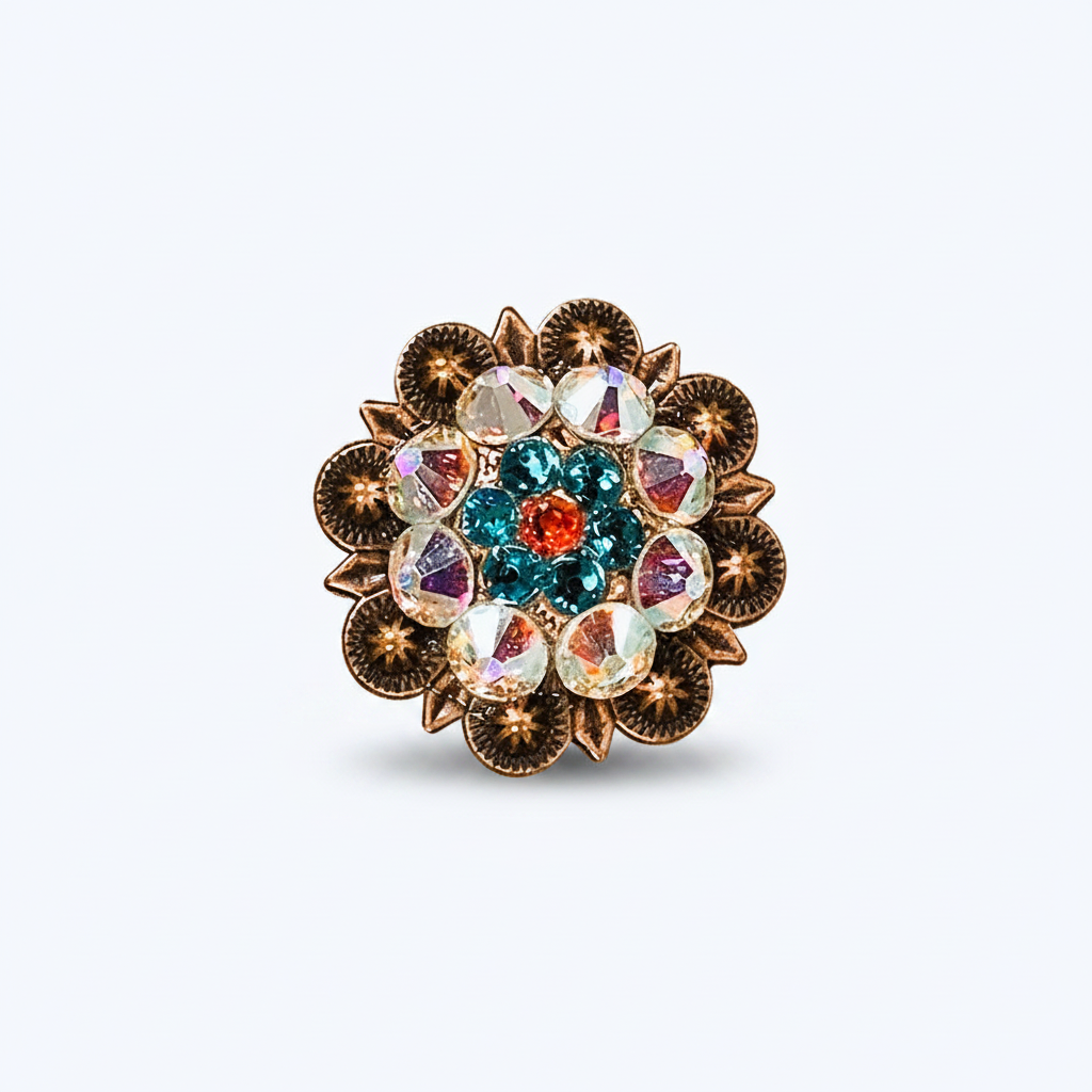 Copper Fire Opal - Teal - AB Crystal Conchos | Sizes 1"- 3" | Buckles | Saddle Set | Leather Rosettes | Slide — view 4