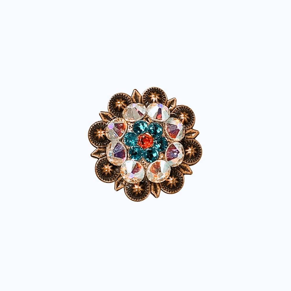 Fire Opal Teal & AB Copper 1.25" European Crystal Concho