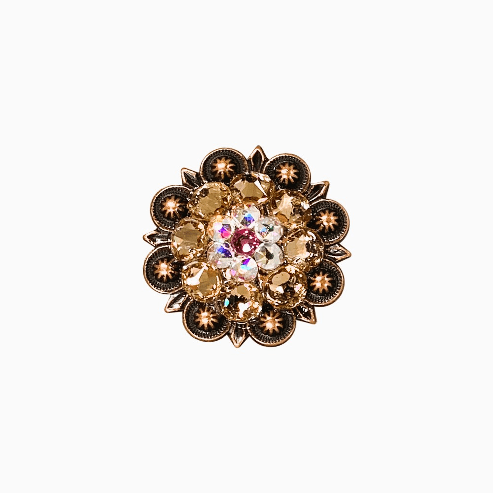 Pink AB & Champagne Copper 1.25" European Crystal Concho