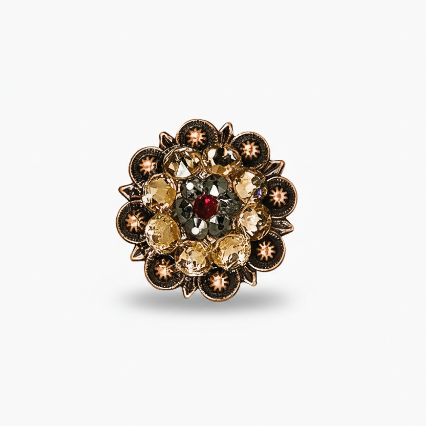Copper Ruby - Jet - Champagne Crystal Conchos | Sizes 1"- 3" | Buckles | Saddle Set | Leather Rosettes | Slide — view 4