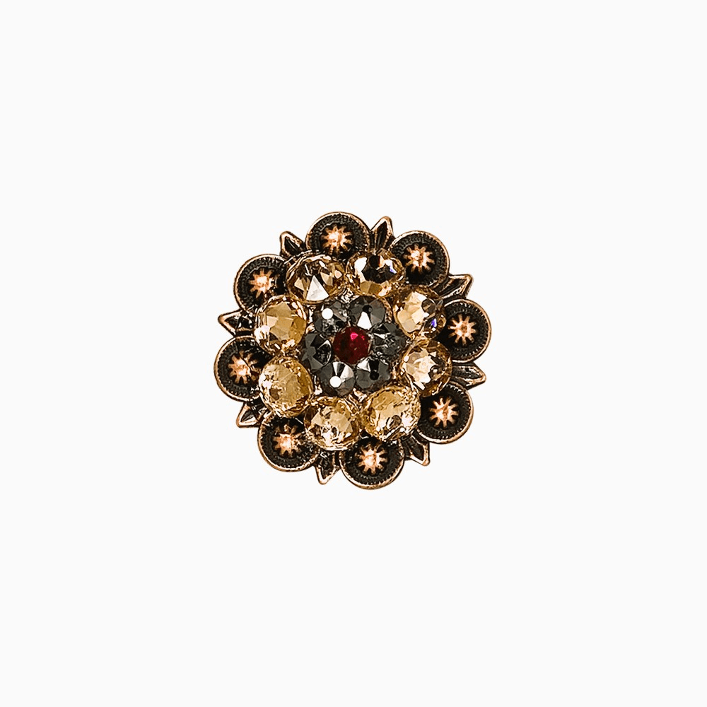 Ruby Jet & Champagne Copper 1.25" European Crystal Concho