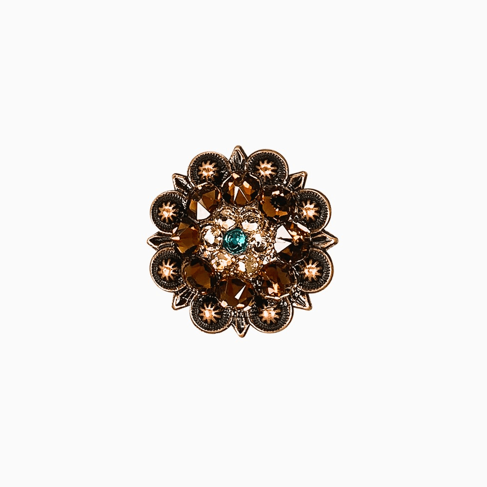Teal Champagne & Topaz Copper 1.25" European Crystal Concho