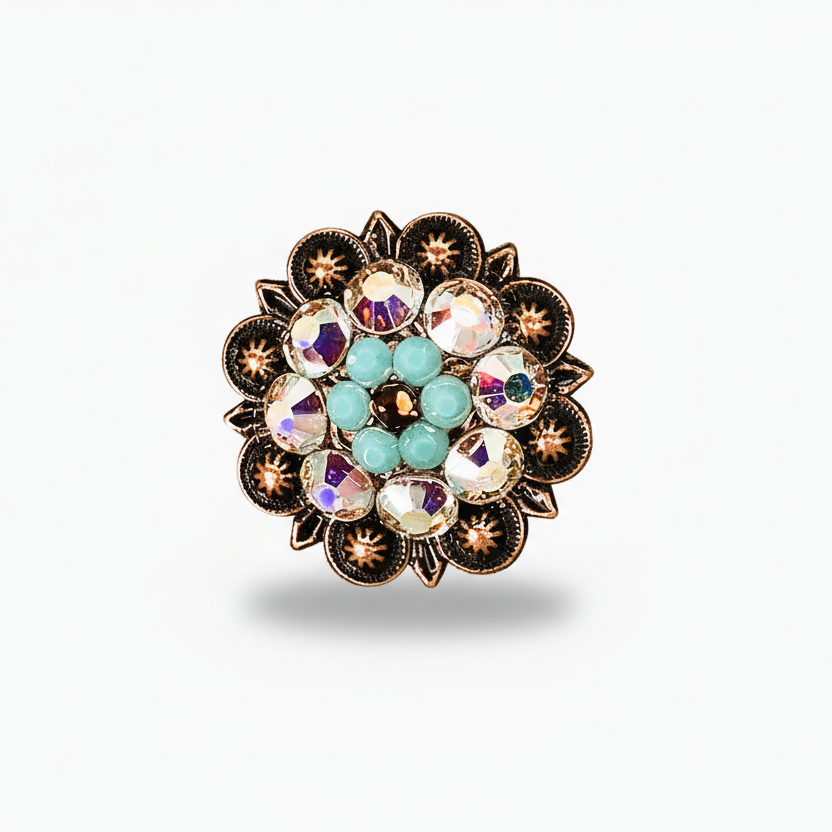 Copper Topaz - Turquoise - AB Crystal Conchos | Sizes 1"- 3" | Buckles | Saddle Set | Leather Rosettes | Slide — view 4