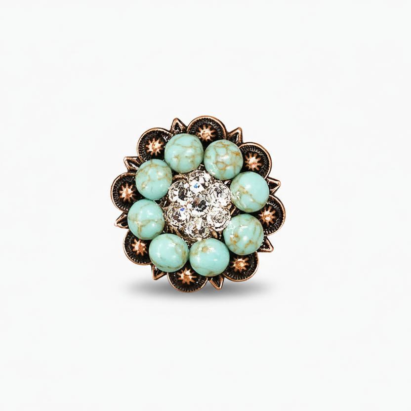 Copper Turquoise - Clear Crystal Conchos | Sizes 1"- 3" | Buckles | Saddle Set | Leather Rosettes | Slide — view 4
