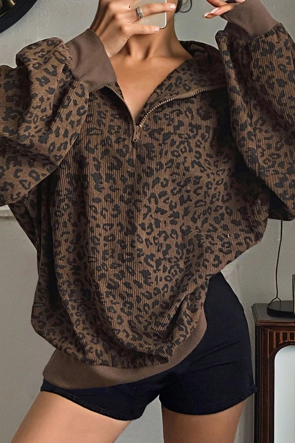Corduroy Leopard Half Zip | Pullover