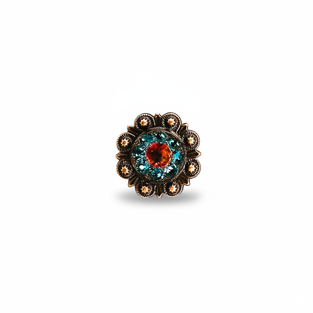 Copper Fire Opal - Teal - AB Crystal Conchos | Sizes 1"- 3" | Buckles | Saddle Set | Leather Rosettes | Slide — view 3