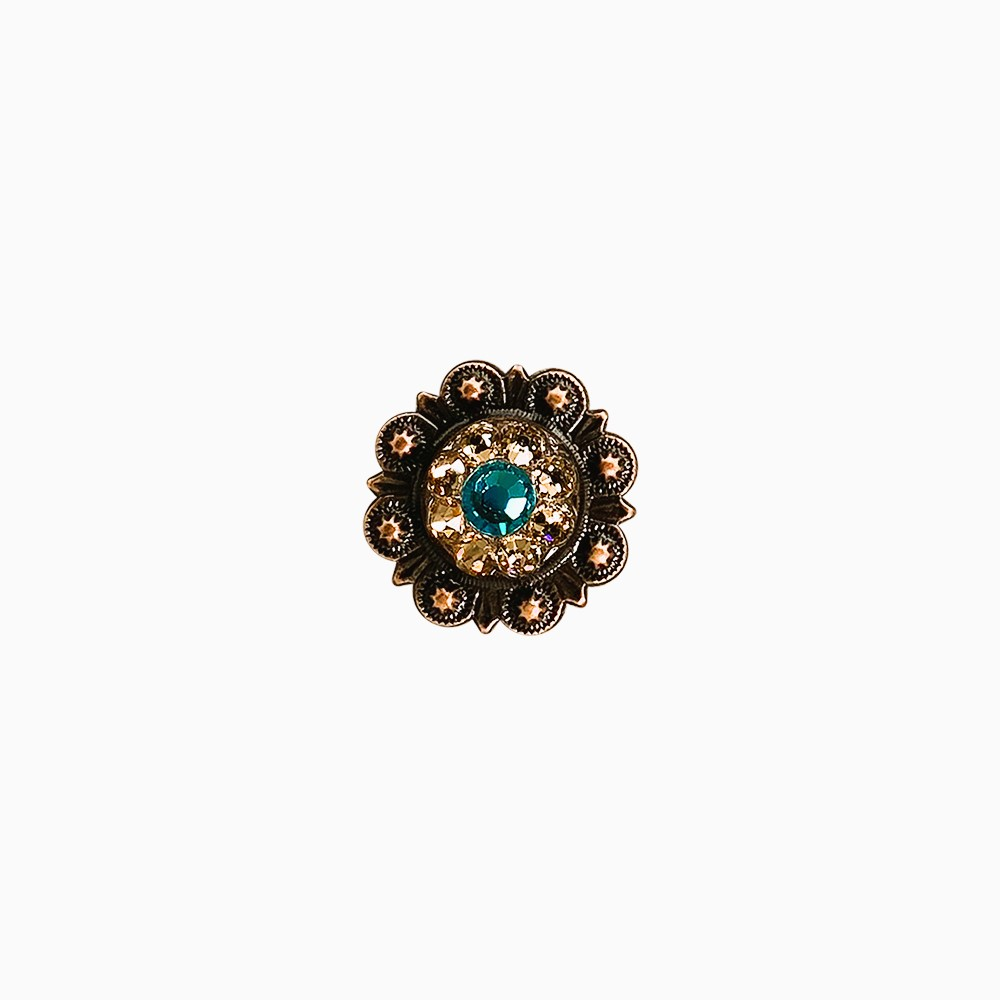Teal & Champagne Copper 1" European Crystal Concho