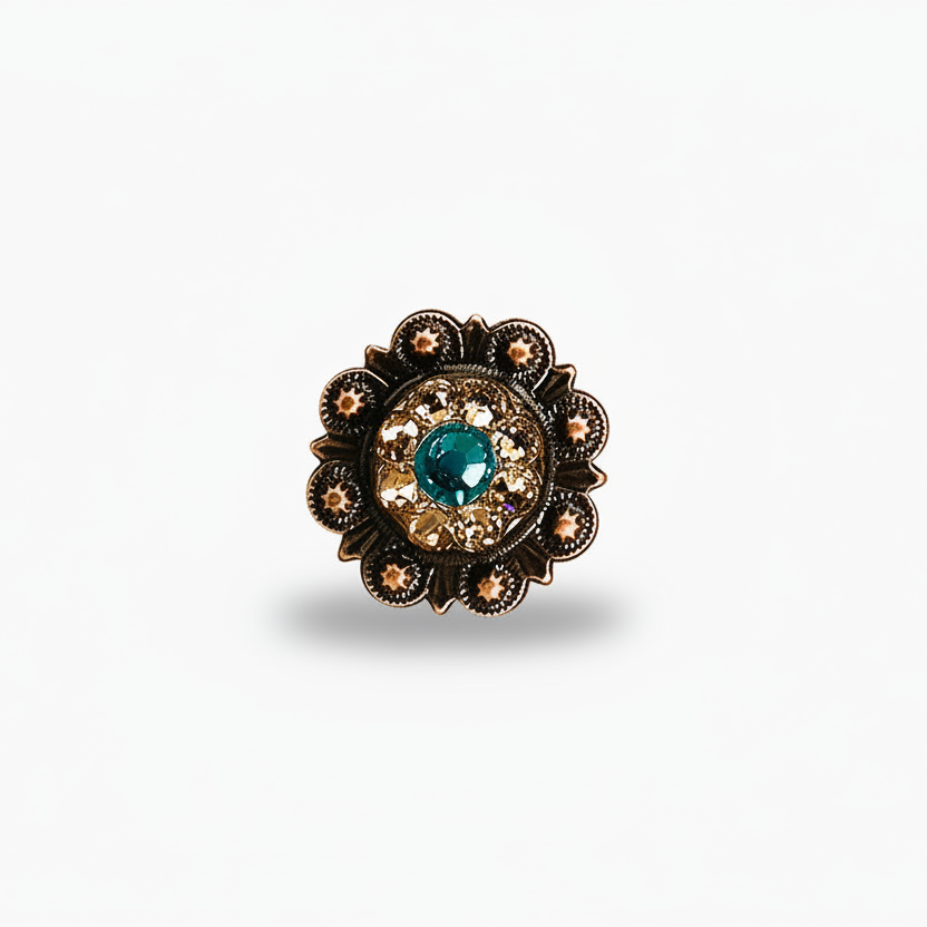 Copper Teal - Champagne Crystal Conchos | Sizes 1"- 3" | Buckles | Saddle Set | Leather Rosettes | Slide — view 3