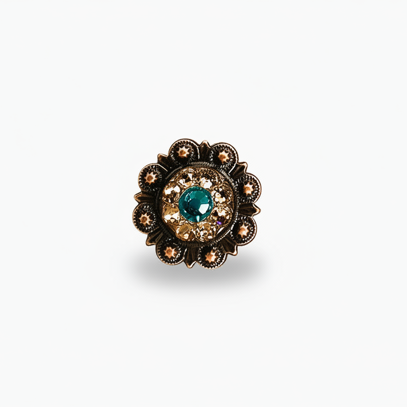 Copper Teal - Champagne - Topaz Crystal Conchos | Sizes 1"- 3" | Buckles | Saddle Set | Leather Rosettes | Slide — view 3
