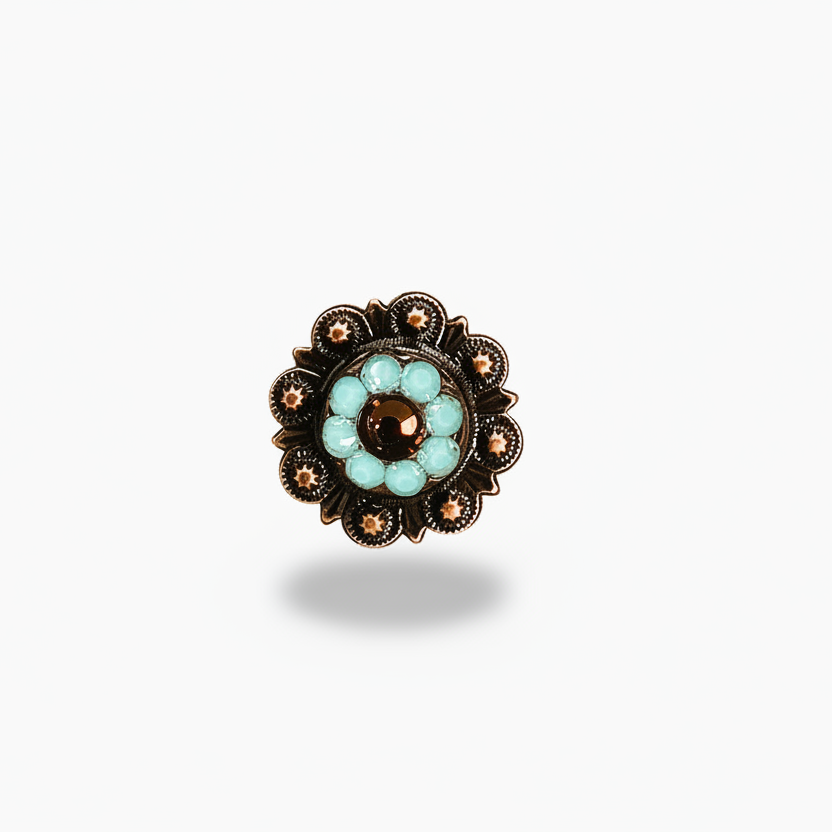Copper Topaz - Turquoise - AB Crystal Conchos | Sizes 1"- 3" | Buckles | Saddle Set | Leather Rosettes | Slide — view 3