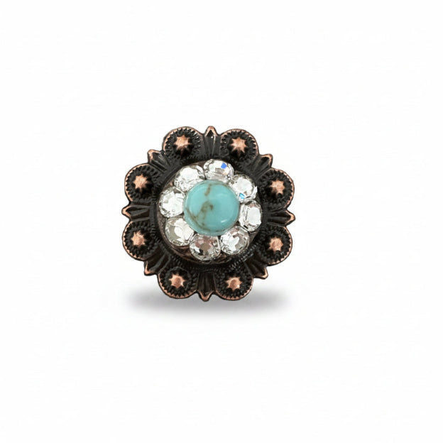 Copper Turquoise - Clear Crystal Conchos | Sizes 1"- 3" | Buckles | Saddle Set | Leather Rosettes | Slide — view 3