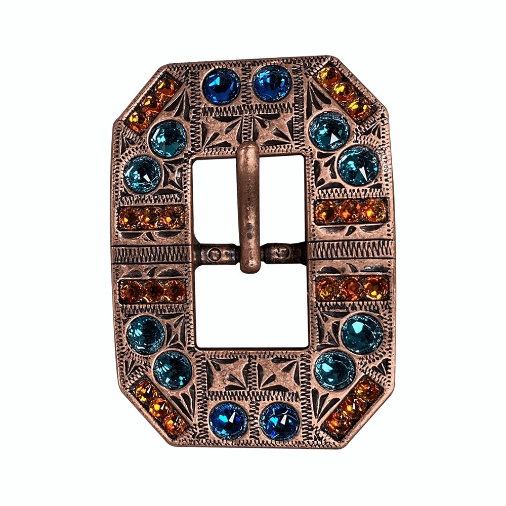 Capri Fire Opal & Teal Copper European Crystal Square Cart Buckle