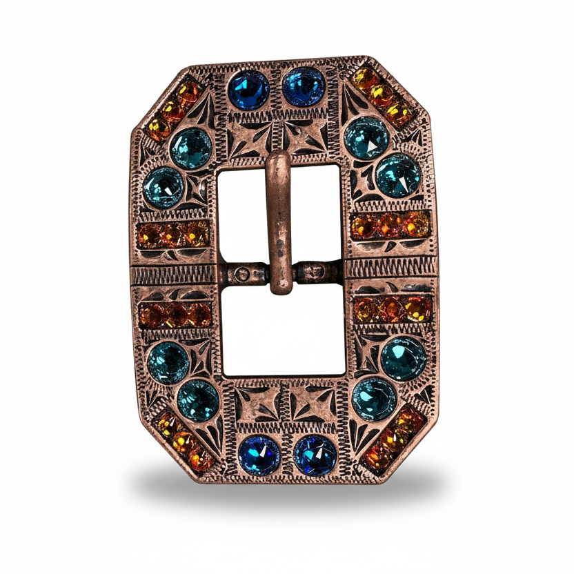Copper Capri - Fire Opal - Teal Crystal Conchos | Sizes 1"- 3" | Buckles | Saddle Set | Leather Rosettes | Slide — view 8