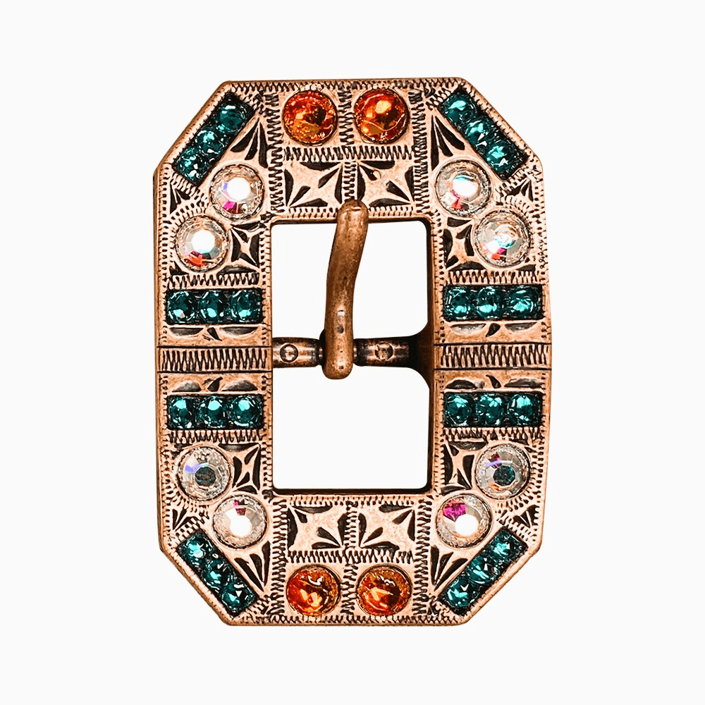 Fire Opal Teal & AB Copper European Crystal Square Cart Buckle