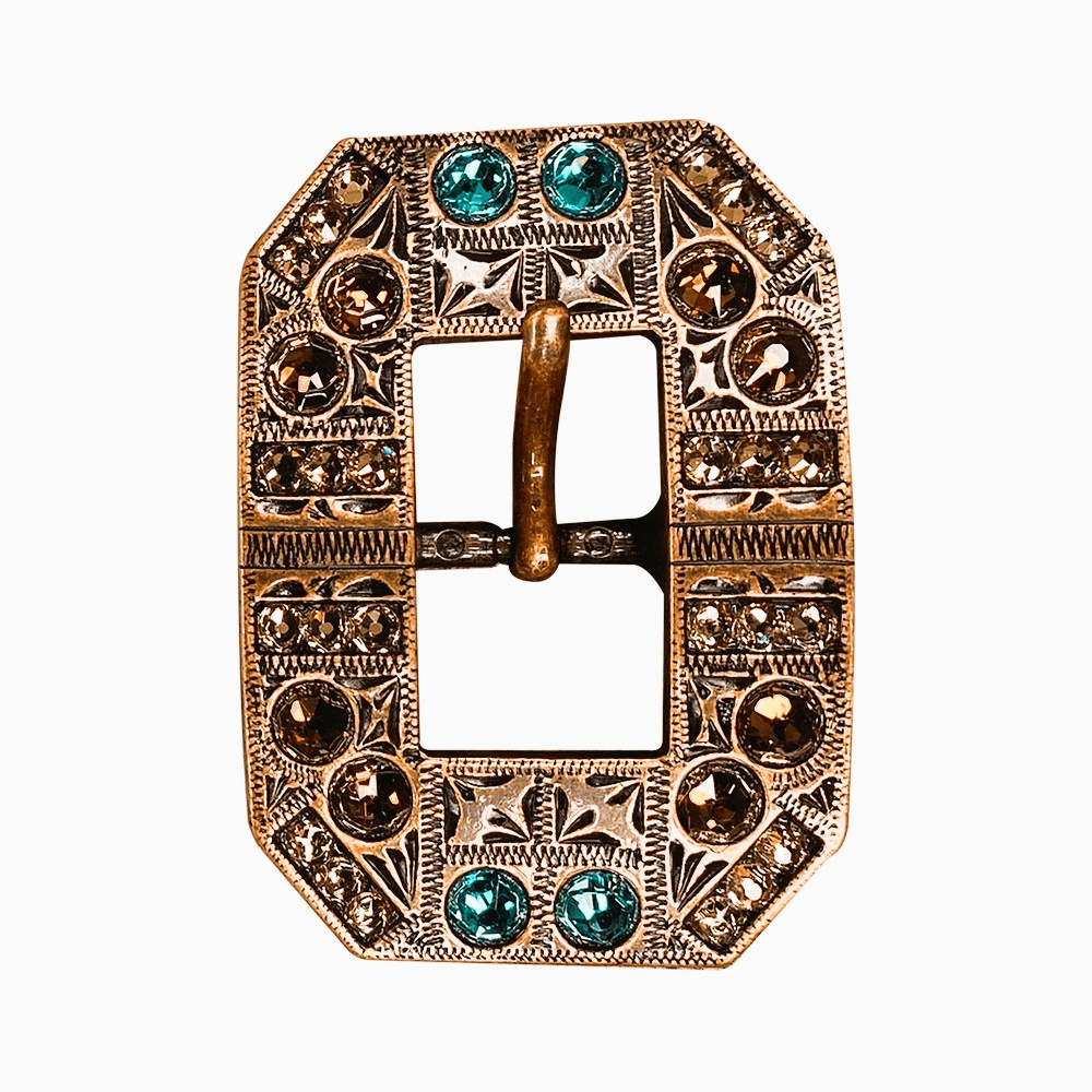 Teal Champagne & Topaz Copper European Crystal Square Cart Buckle