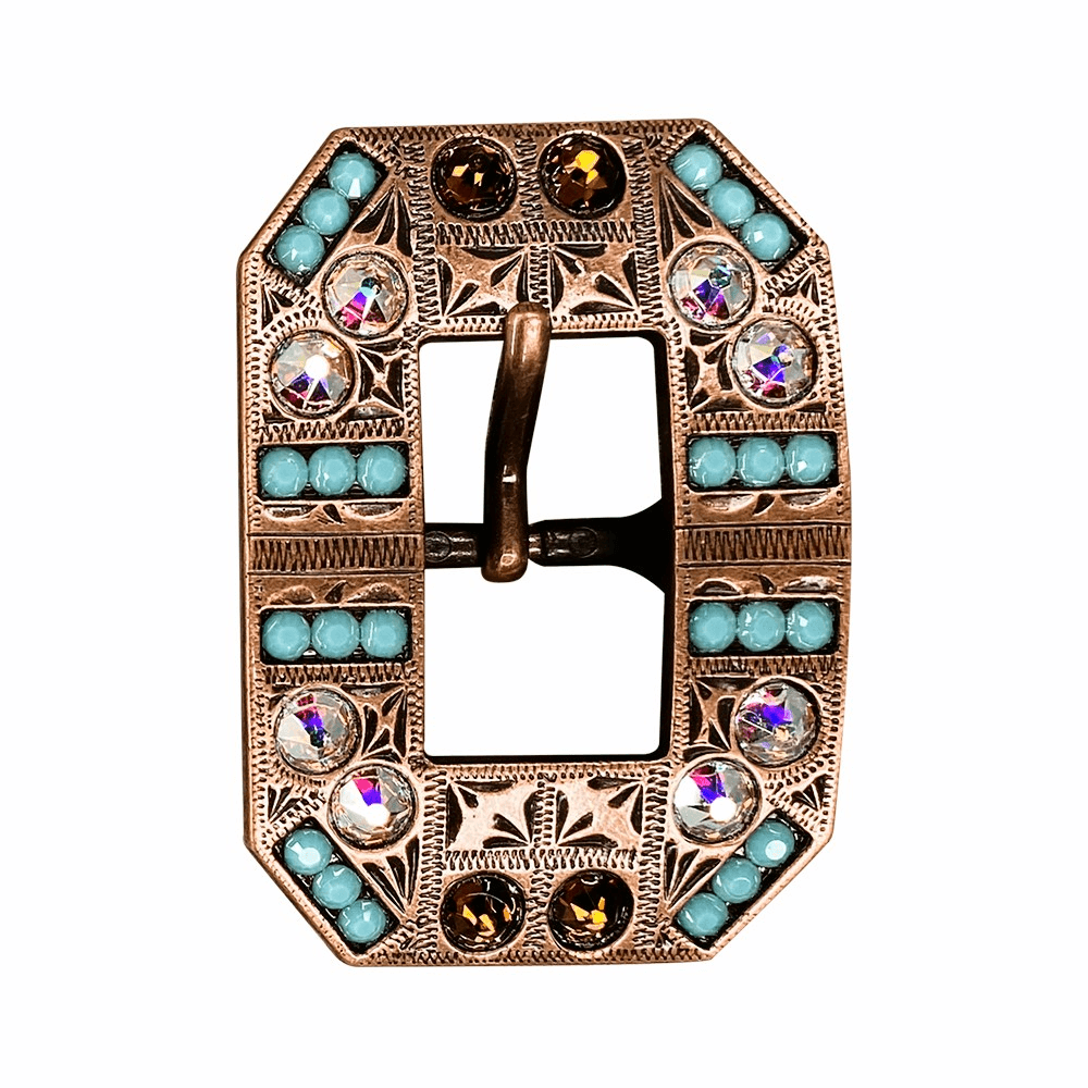Topaz Turquoise & AB Copper European Crystal Square Cart Buckle