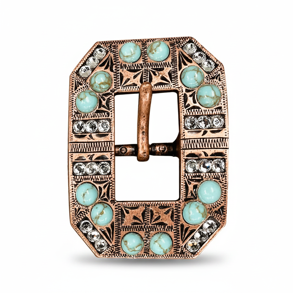 Copper Turquoise - Clear Crystal Conchos | Sizes 1"- 3" | Buckles | Saddle Set | Leather Rosettes | Slide — view 8