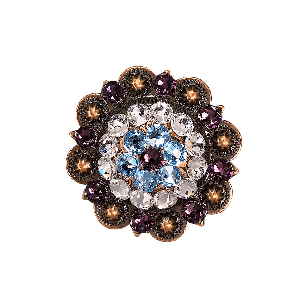Amethyst, Aqua & Clear Copper 2" European Crystal Concho