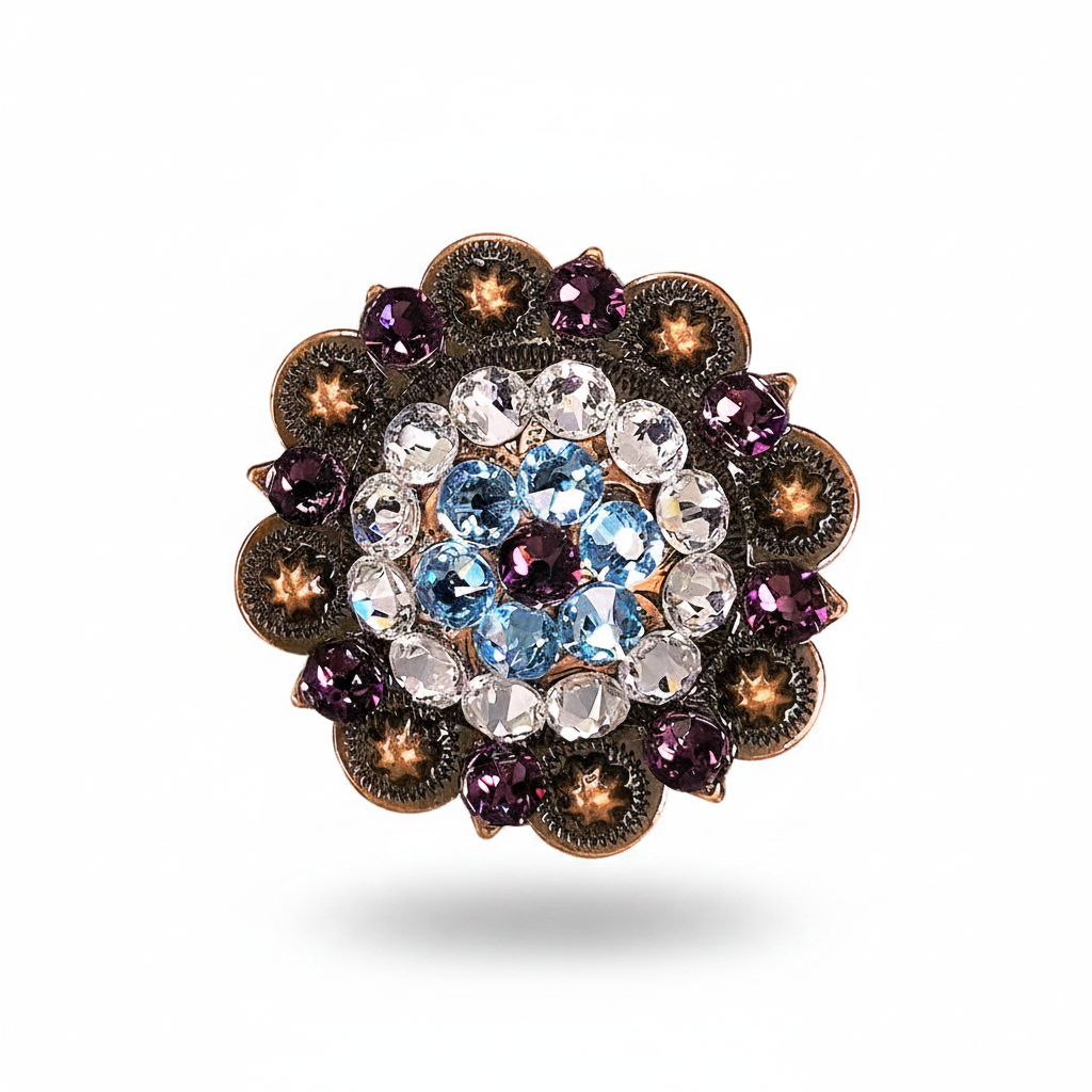 Copper Amethyst - Aqua - Clear Crystal Conchos | Sizes 1"- 3" | Buckles | Saddle Set | Leather Rosettes | Slide — view 5
