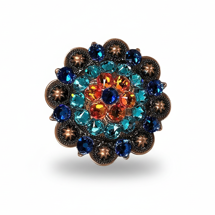 Copper Capri - Fire Opal - Teal Crystal Conchos | Sizes 1"- 3" | Buckles | Saddle Set | Leather Rosettes | Slide — view 5