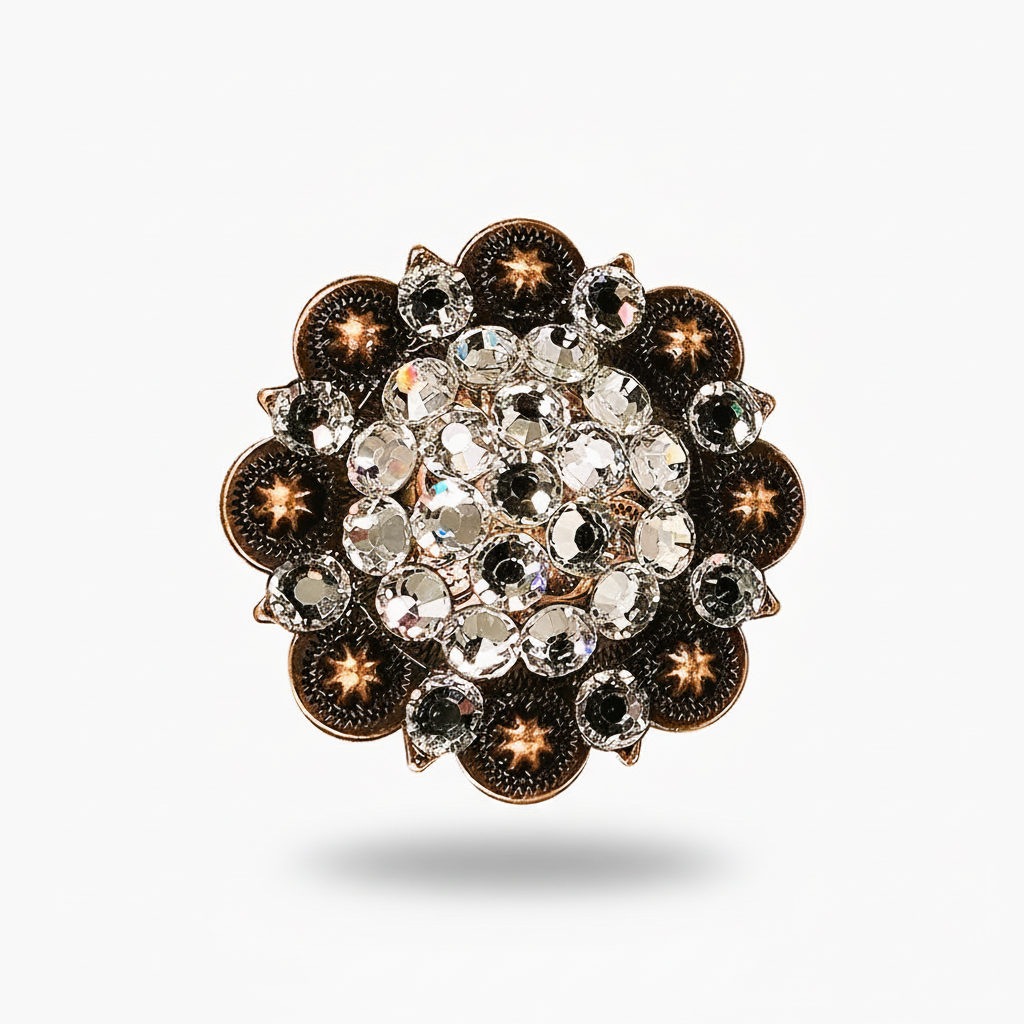 Copper Clear Crystal Conchos | Sizes 1"- 3" | Buckles | Saddle Set | Leather Rosettes | Slide — view 5