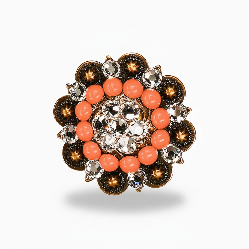 Copper Coral - Clear Crystal Conchos | Sizes 1"- 3" | Buckles | Saddle Set | Leather Rosettes | Slide — view 5