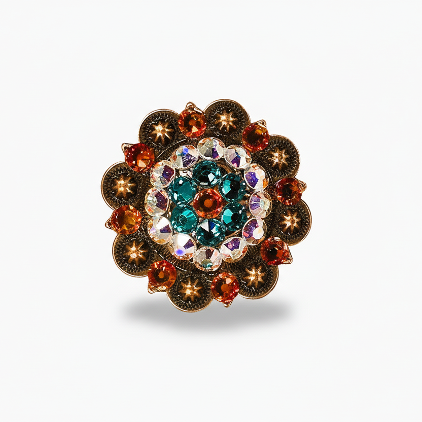 Copper Fire Opal - Teal - AB Crystal Conchos | Sizes 1"- 3" | Buckles | Saddle Set | Leather Rosettes | Slide — view 5