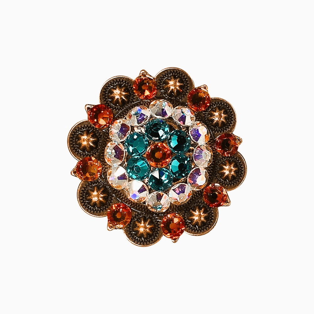 Fire Opal Teal & AB Copper 2" European Crystal Concho