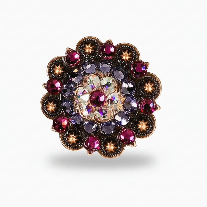 Copper Fuchsia - AB - Lilac Crystal Conchos | Sizes 1"- 3" | Buckles | Saddle Set | Leather Rosettes | Slide — view 5