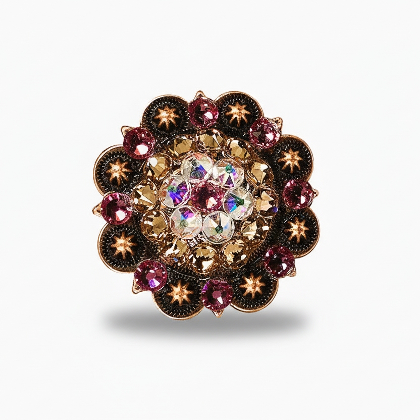 Copper Pink - AB - Champagne Crystal Conchos | Sizes 1"- 3" | Buckles | Saddle Set | Leather Rosettes | Slide — view 5