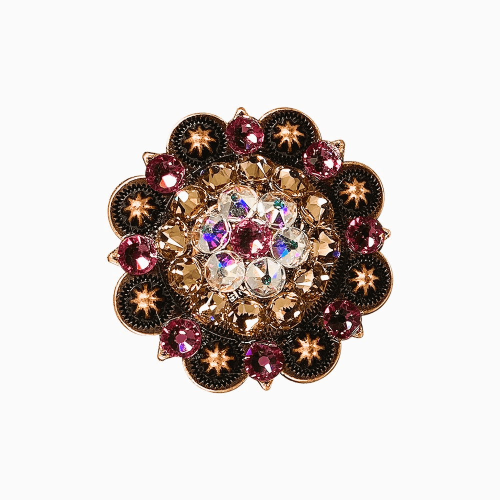 Pink AB & Champagne Copper 2" European Crystal Concho