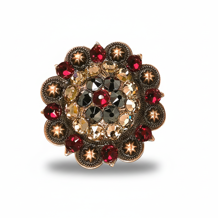 Copper Ruby - Jet - Champagne Crystal Conchos | Sizes 1"- 3" | Buckles | Saddle Set | Leather Rosettes | Slide — view 5