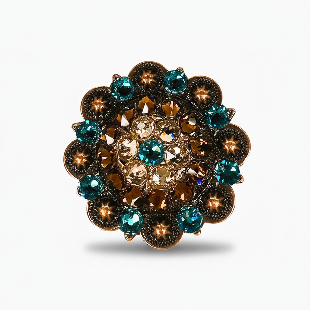 Copper Teal - Champagne - Topaz Crystal Conchos | Sizes 1"- 3" | Buckles | Saddle Set | Leather Rosettes | Slide — view 5