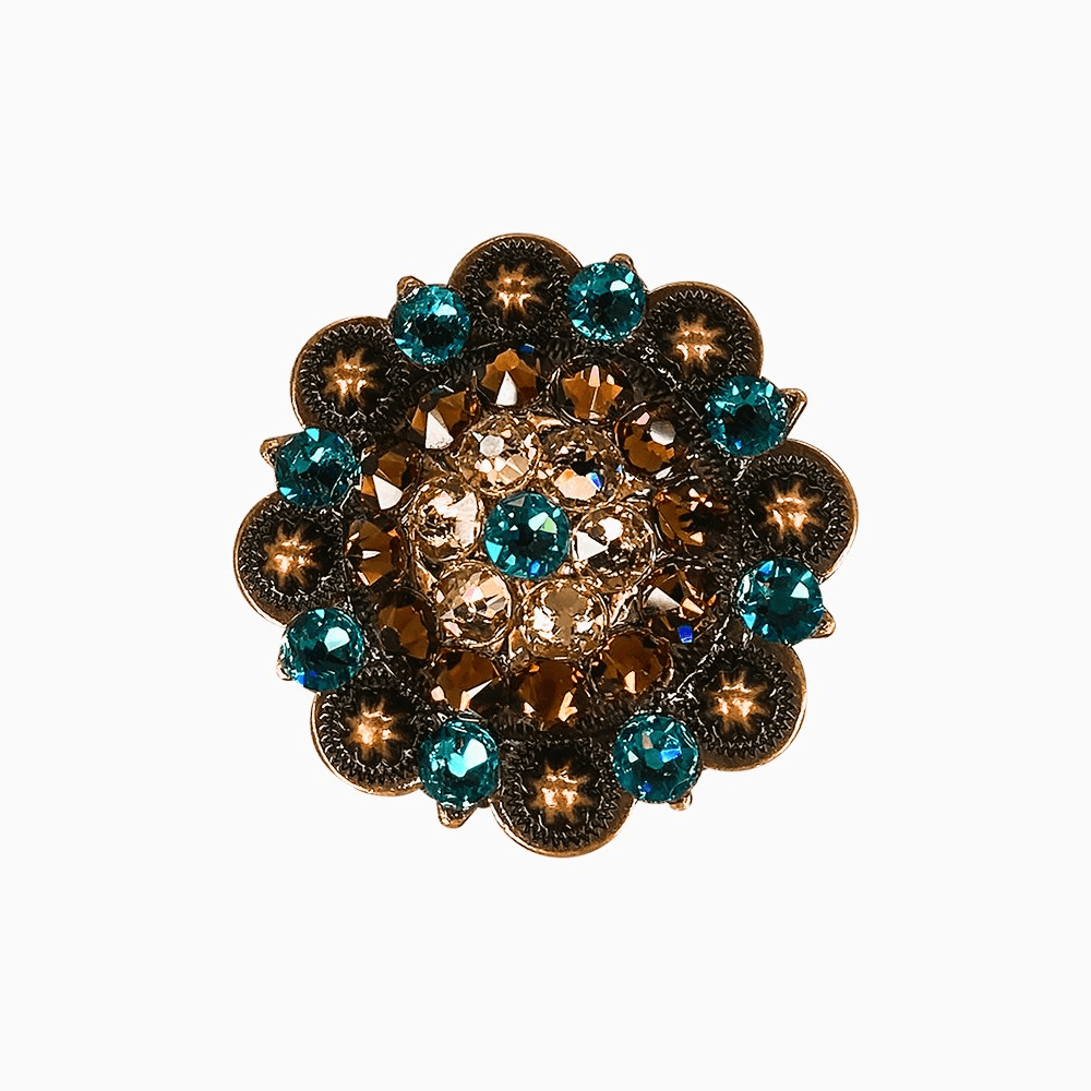 Teal Champagne & Topaz Copper 2" European Crystal Concho