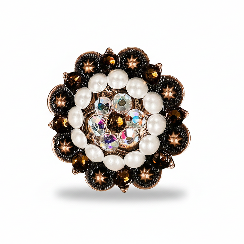 Copper Topaz - AB - Pearl Crystal Conchos | Sizes 1"- 3" | Buckles | Saddle Set | Leather Rosettes | Slide — view 5