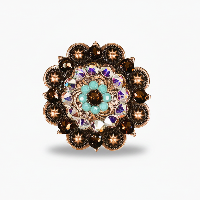 Copper Topaz - Turquoise - AB Crystal Conchos | Sizes 1"- 3" | Buckles | Saddle Set | Leather Rosettes | Slide — view 5