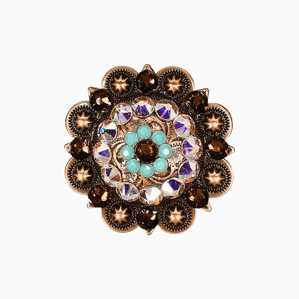 Topaz Turquoise & AB Copper 2" European Crystal Concho