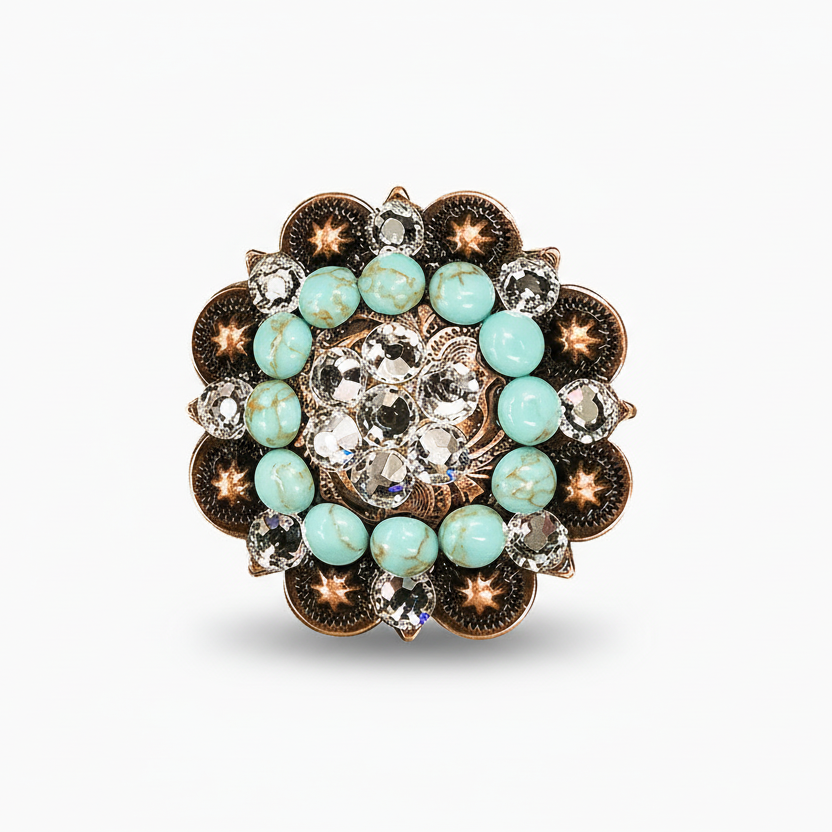 Copper Turquoise - Clear Crystal Conchos | Sizes 1"- 3" | Buckles | Saddle Set | Leather Rosettes | Slide — view 5