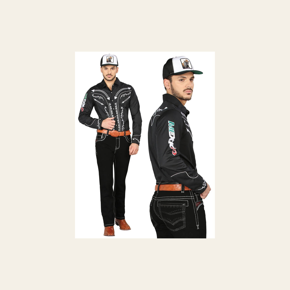Centenario Bootcut Denim Jeans - Black 44966 on a warm cream background